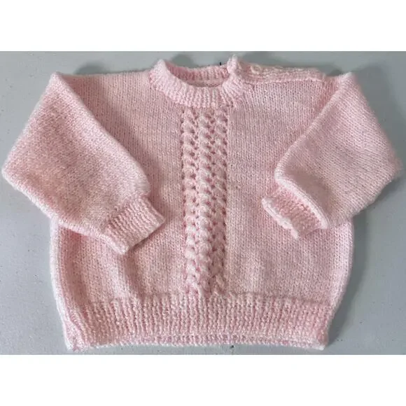 Vintage Handmade Soft Pink Cable Knit Crochet Baby Sweater – Newborn Size - Picture 2 of 10